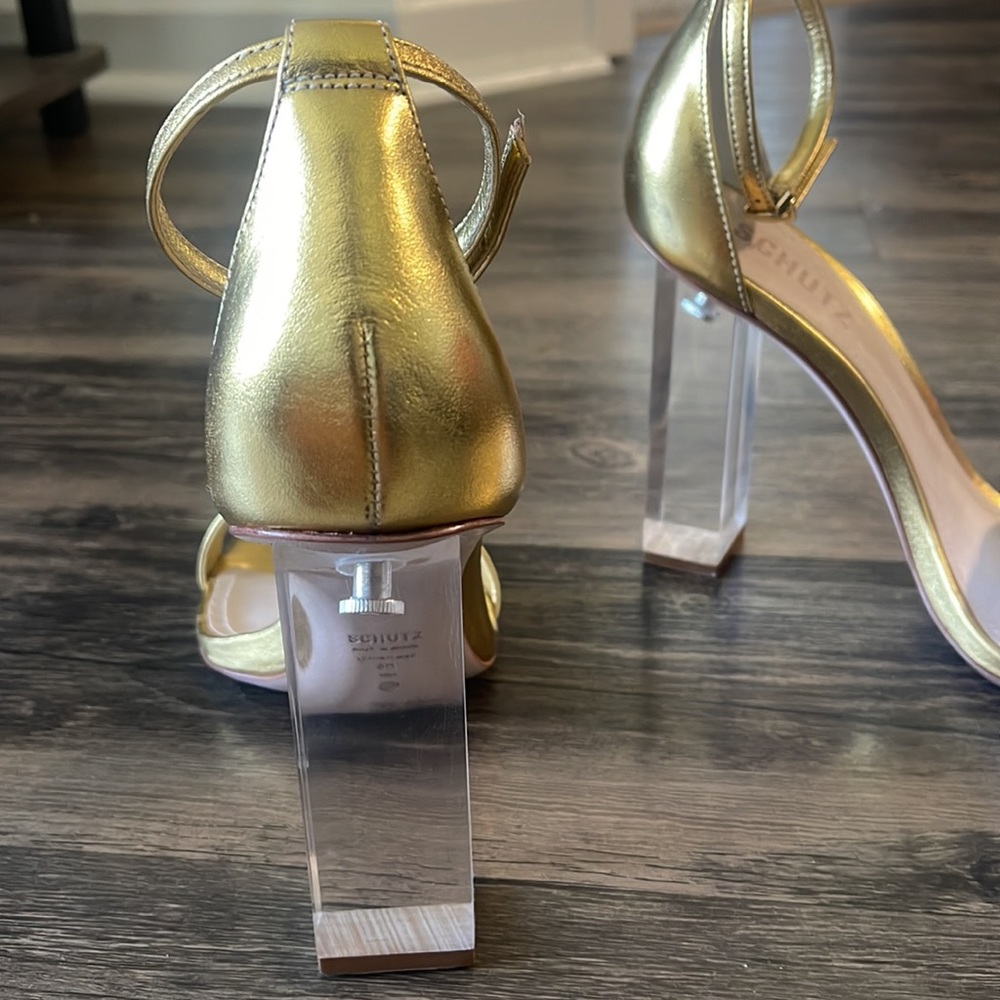 SCHUTZ Sanai Gold leather Metallic clear block heel sandal in size 8. Never worn - Picture 3 of 4